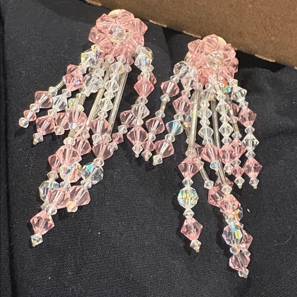 Vintage Hand Made Kato Pink/ Clear Runway Cluster Swarovski Dangle - N Earring🌸 - Picture 16 of 16